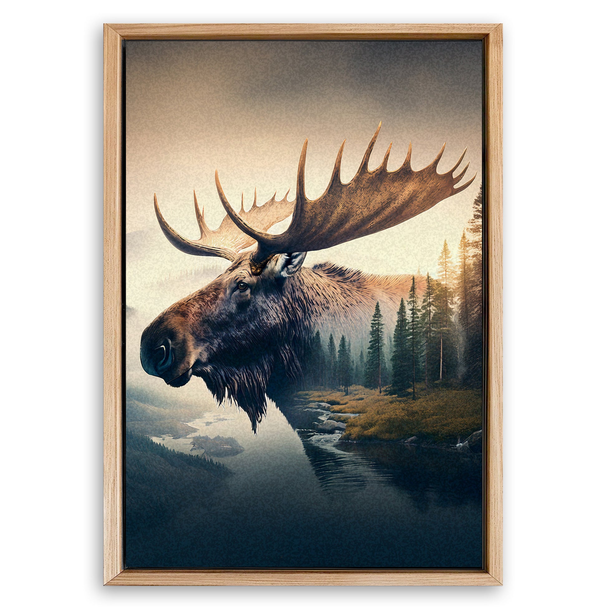 Save 33% When You Add A Frame To Your 24x16 Moose Double Exposure Wall Art Canvas Now