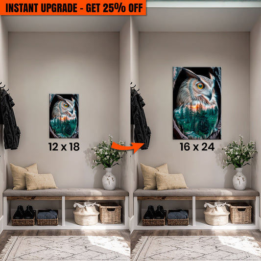 Upgrade Your 18x12 Inches 'Owl Double Exposure Wall Art' Canvas To 24x16 Inches Canvas