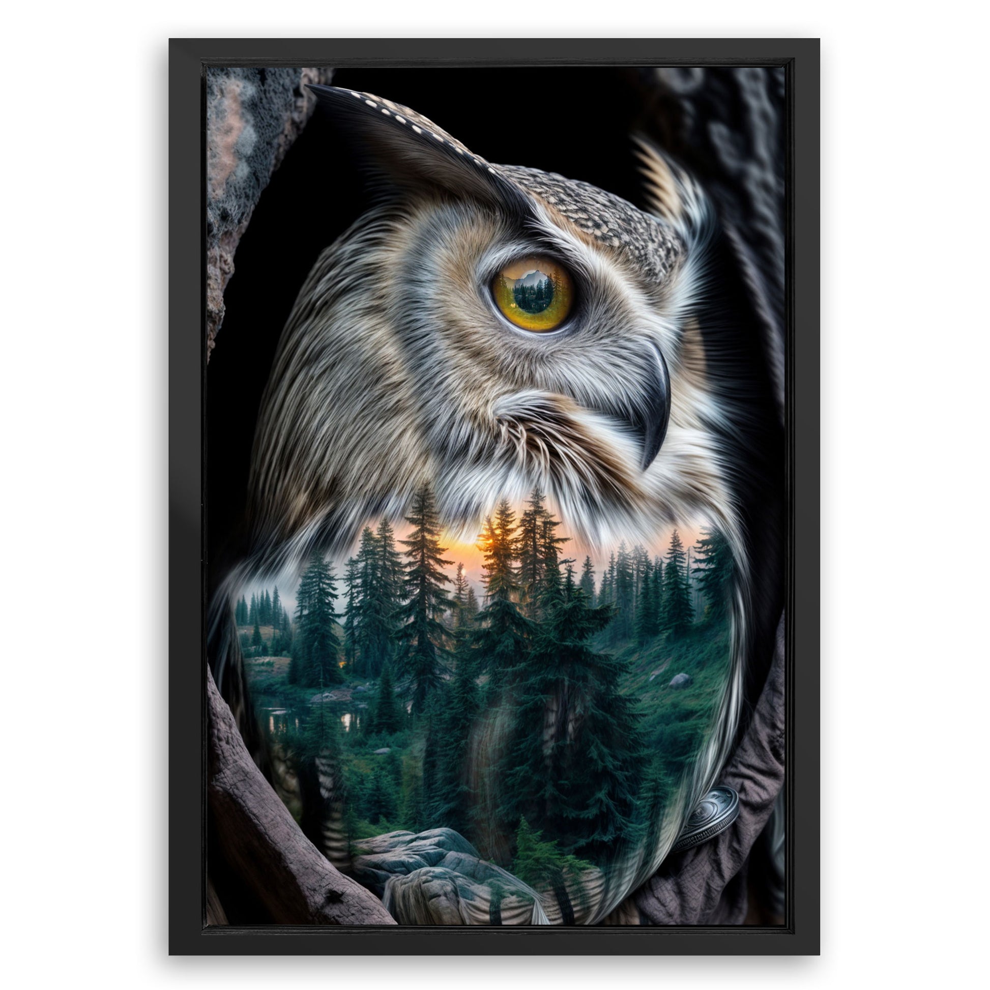 Save 33% When You Add A Frame To Your 36x24 Owl Double Exposure Wall Art Canvas Now