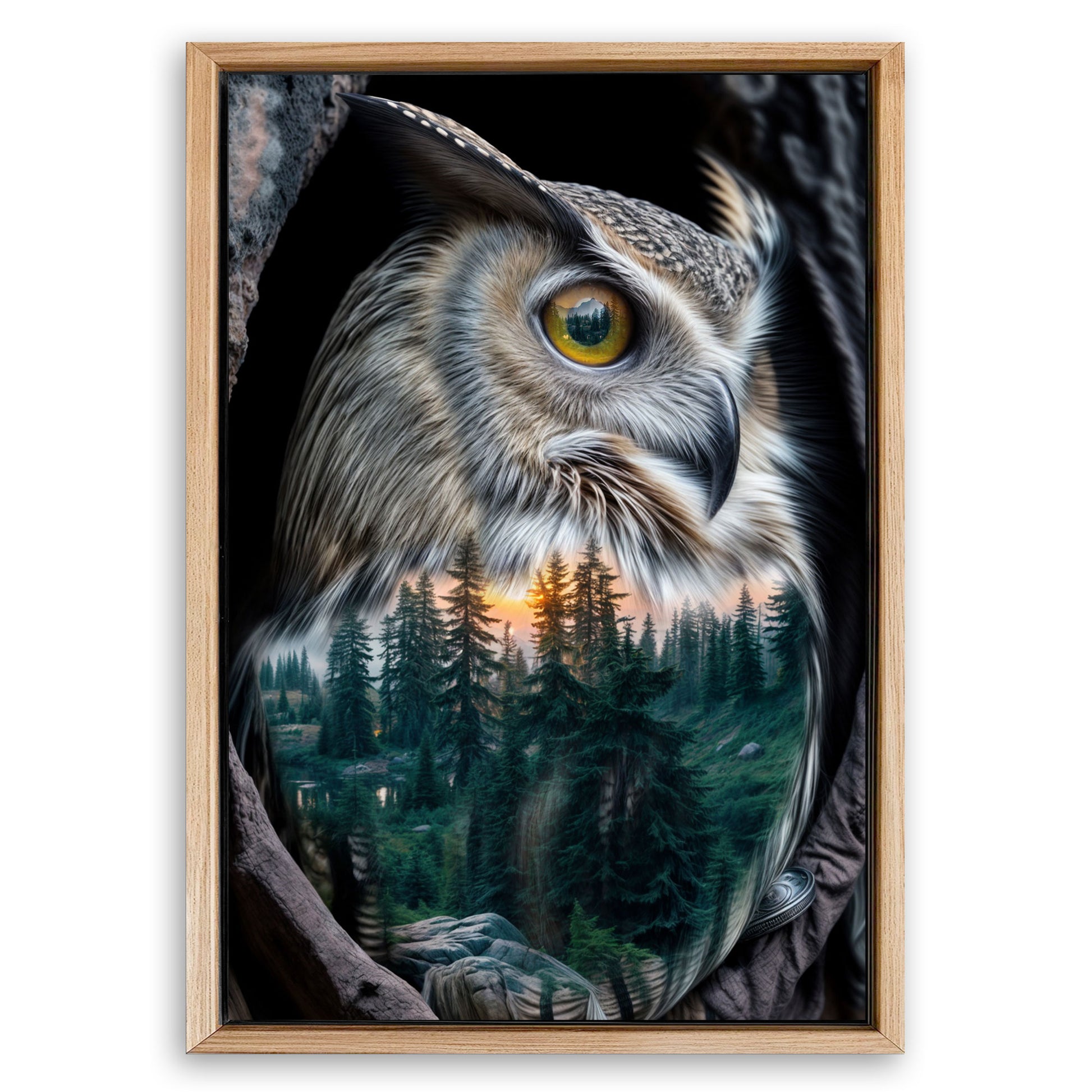 Save 33% When You Add A Frame To Your 36x24 Owl Double Exposure Wall Art Canvas Now