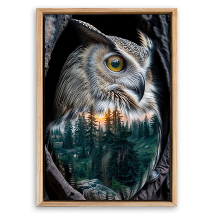 Save 33% When You Add A Frame To Your 24x16 Owl Double Exposure Wall Art Canvas Now