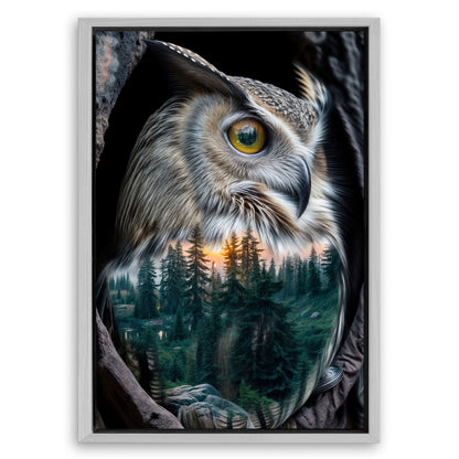 Save 33% When You Add A Frame To Your 18x12 Owl Double Exposure Wall Art Canvas Now