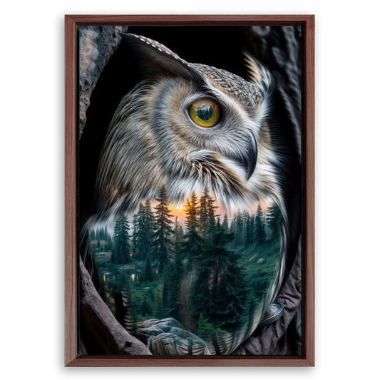 Save 33% When You Add A Frame To Your 18x12 Owl Double Exposure Wall Art Canvas Now