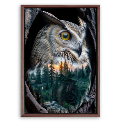 Save 33% When You Add A Frame To Your 36x24 Owl Double Exposure Wall Art Canvas Now