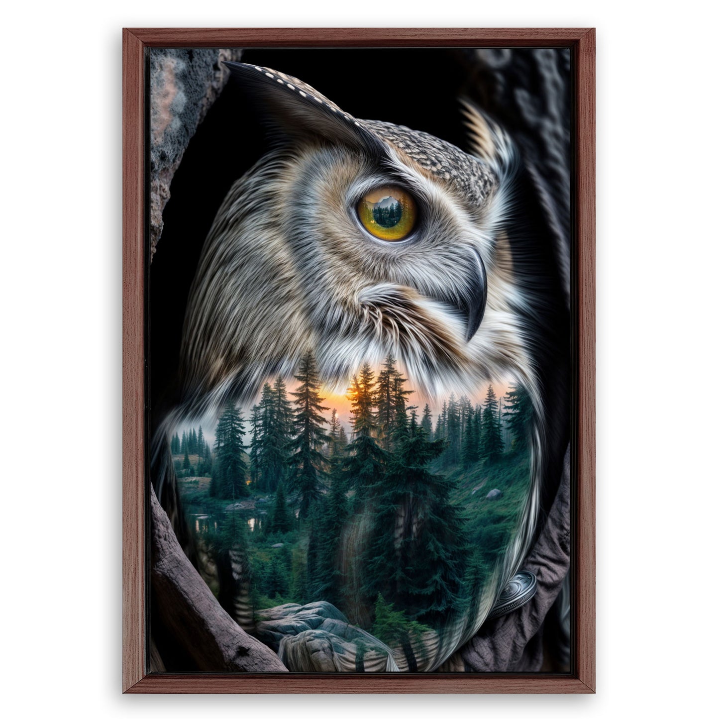 Save 33% When You Add A Frame To Your 24x16 Owl Double Exposure Wall Art Canvas Now