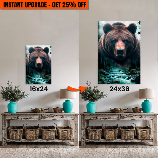 Upgrade Your 24x16 Inches 'Grizzly Bear Double Exposure Wall Art' Canvas To 36x24 Inches