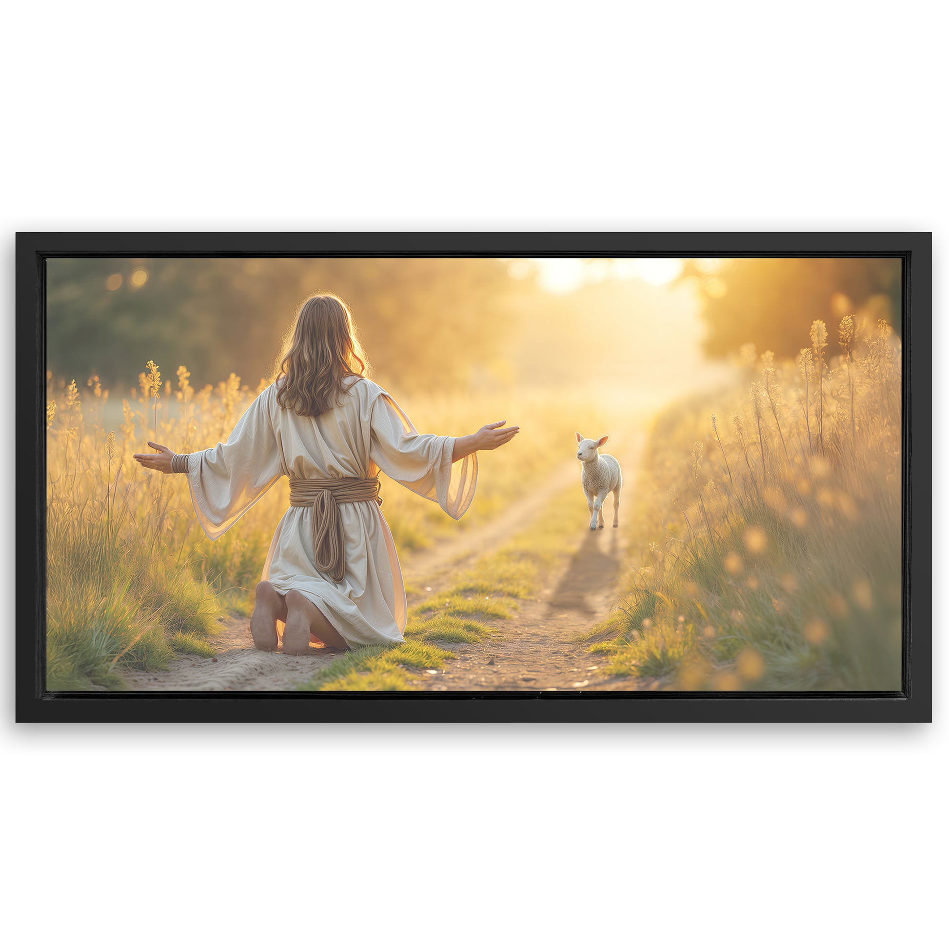 Save 33% When You Add A Frame To Your 48x24 Jesus Protects The Lamb From Wolves Faith Wall Art IX Canvas Now