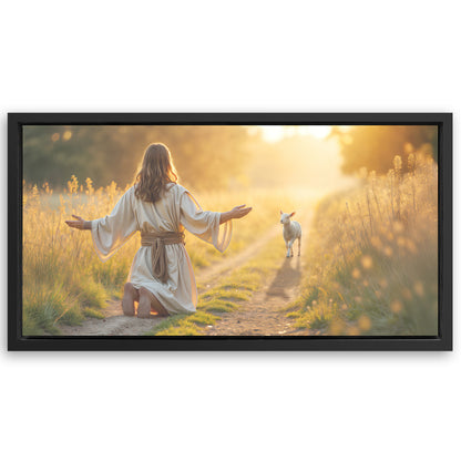 Save 33% When You Add A Frame To Your 48x24 Jesus Protects The Lamb From Wolves Faith Wall Art IX Canvas Now