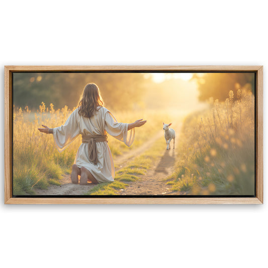 Save 33% When You Add A Frame To Your 60x30 Jesus Protects The Lamb From Wolves Faith Wall Art IX Canvas Now