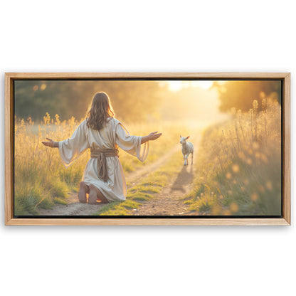Save 33% When You Add A Frame To Your 48x24 Jesus Protects The Lamb From Wolves Faith Wall Art IX Canvas Now