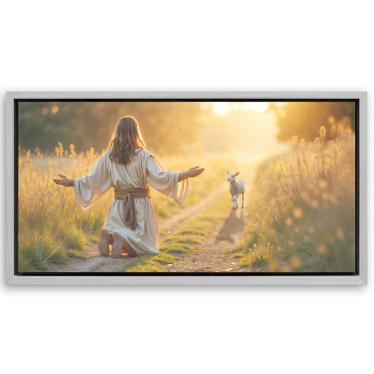 Save 33% When You Add A Frame To Your 60x30 Jesus Protects The Lamb From Wolves Faith Wall Art IX Canvas Now