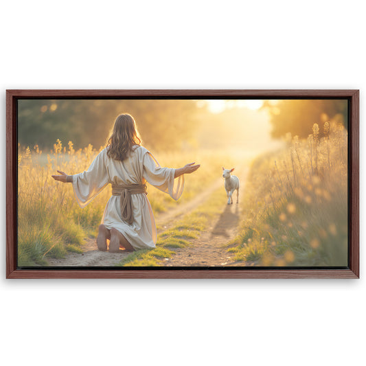 Save 33% When You Add A Frame To Your 20x10 Jesus Protects The Lamb From Wolves Faith Wall Art IX Canvas Now