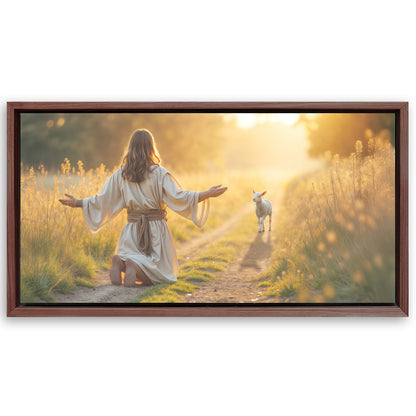 Save 33% When You Add A Frame To Your 48x24 Jesus Protects The Lamb From Wolves Faith Wall Art IX Canvas Now
