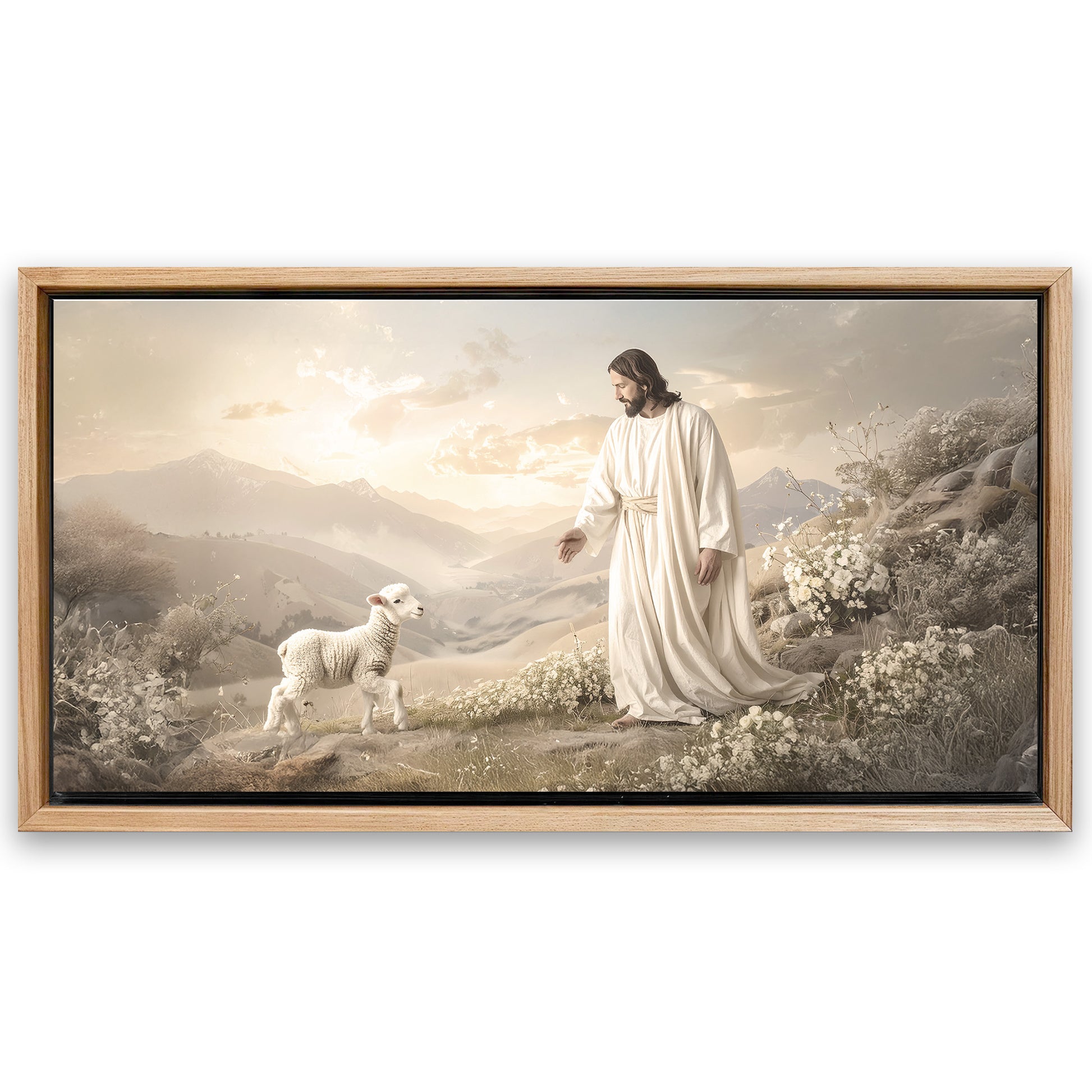 Save 33% When You Add A Frame To Your 48x24 Jesus Protects The Lamb From Wolves Faith Wall Art X Canvas Now