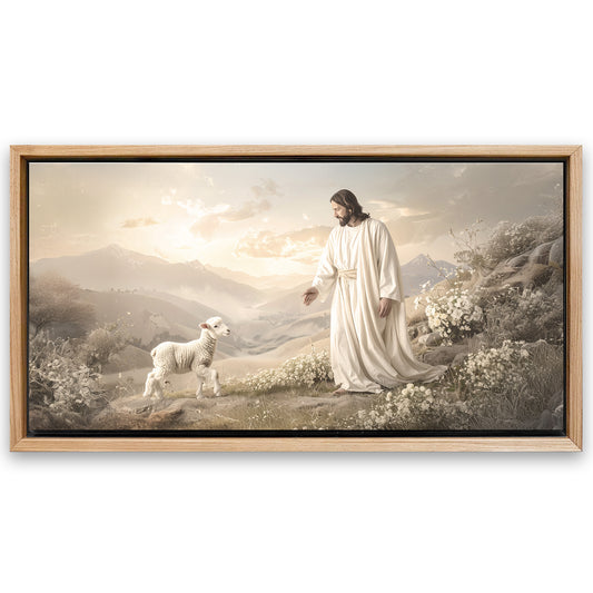 Save 33% When You Add A Frame To Your 48x24 Jesus Protects The Lamb From Wolves Faith Wall Art X Canvas Now