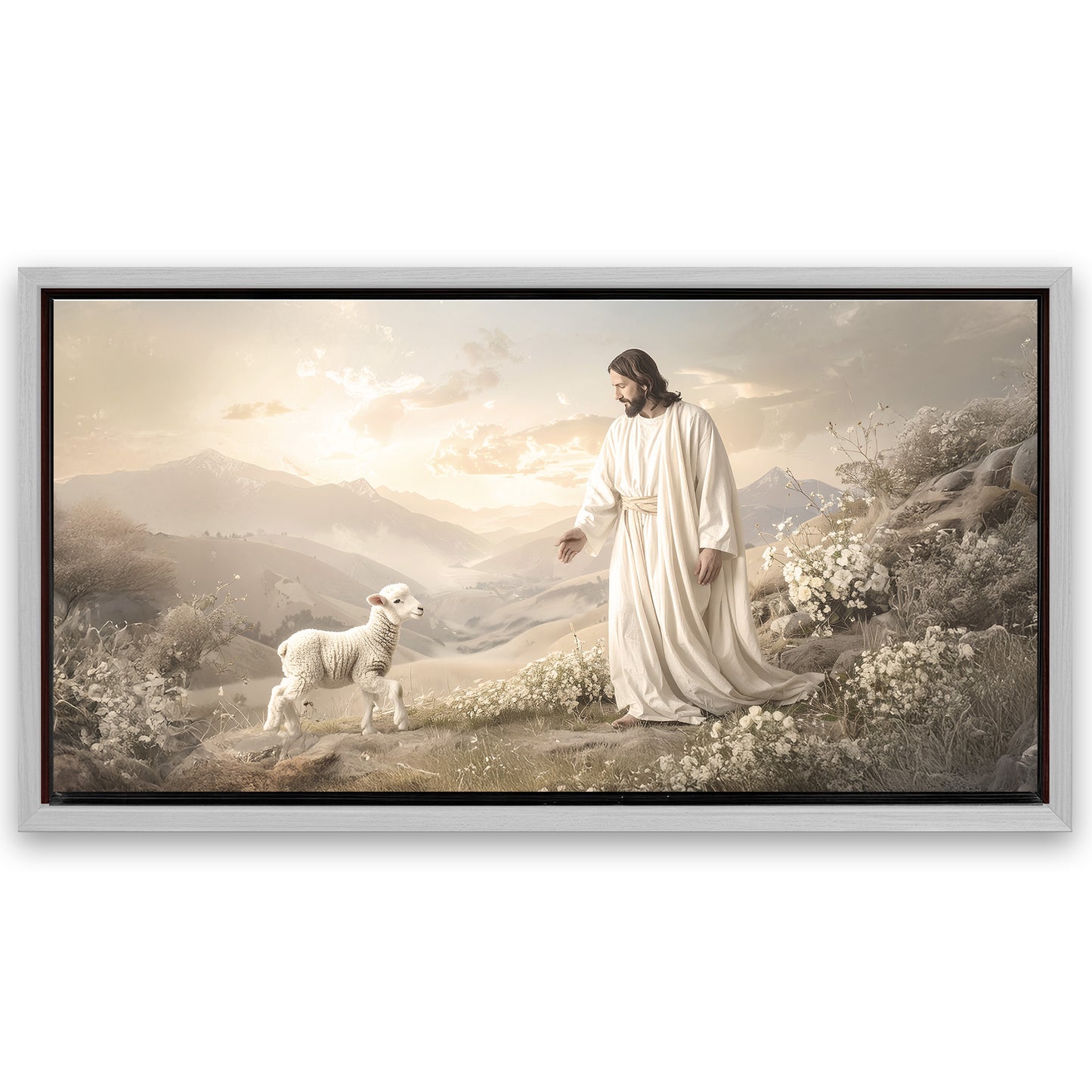 Save 33% When You Add A Frame To Your 48x24 Jesus Protects The Lamb From Wolves Faith Wall Art X Canvas Now