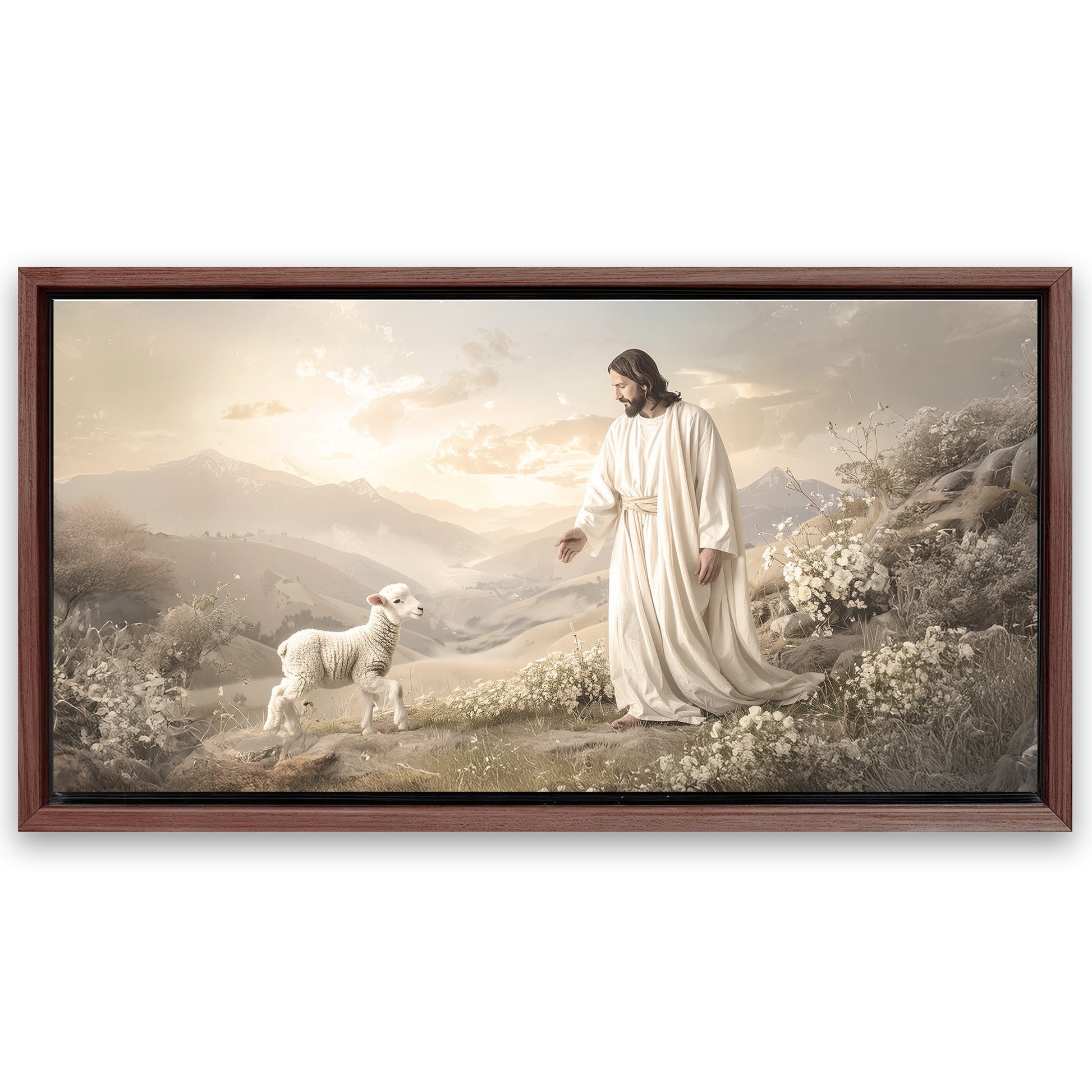 Save 33% When You Add A Frame To Your 48x24 Jesus Protects The Lamb From Wolves Faith Wall Art X Canvas Now