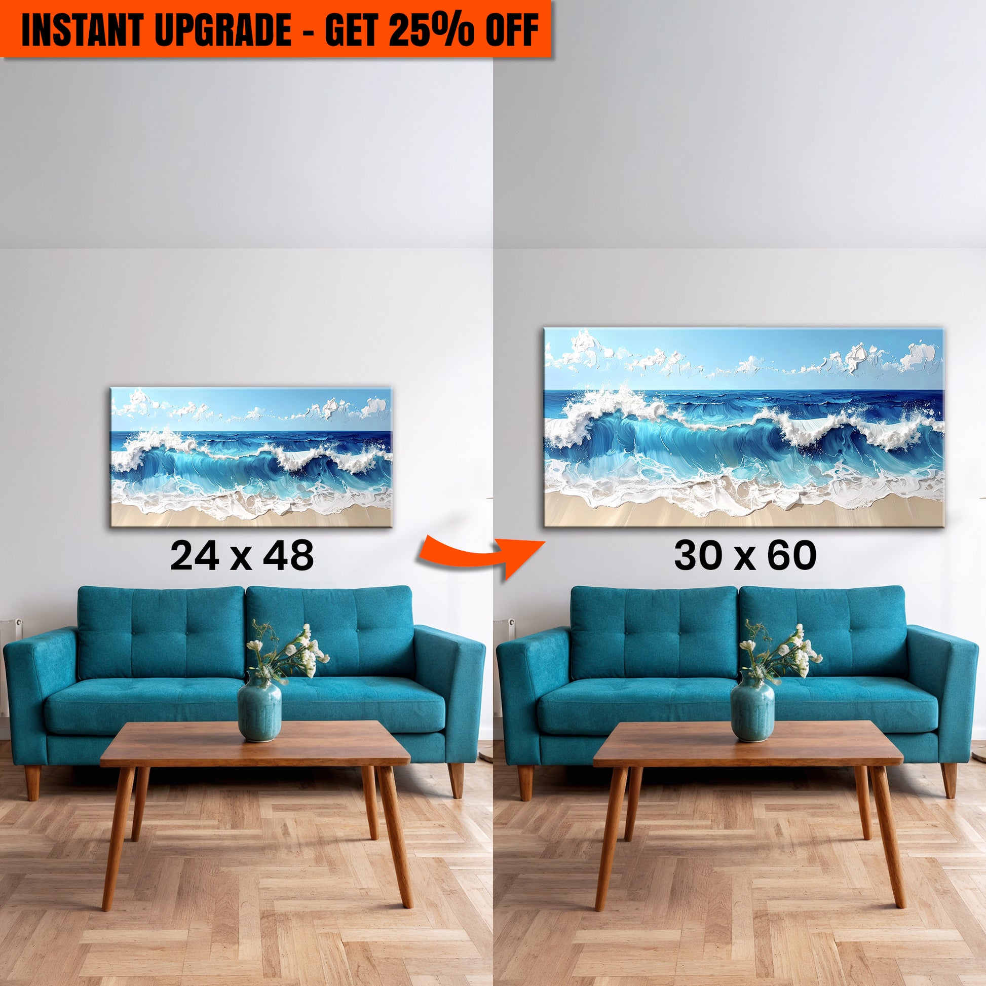 Upgrade Your 48x24 Inches 'Serene Ocean Wave Coastal Wall Art II' Canvas To 60x30 Inches Canvas