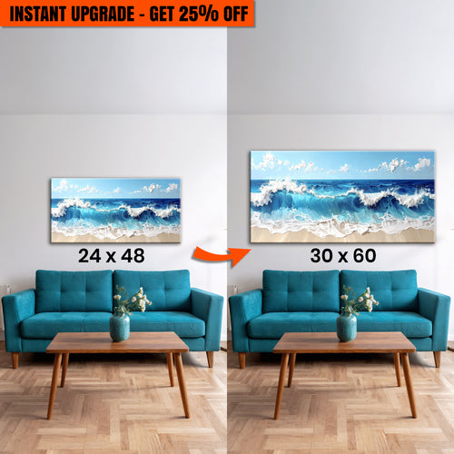 Upgrade Your 48x24 Inches 'Serene Ocean Wave Coastal Wall Art II' Canvas To 60x30 Inches Canvas