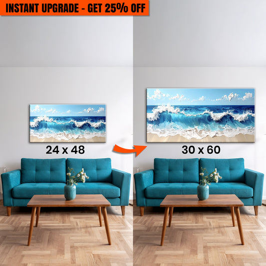 Upgrade Your 48x24 Inches 'Serene Ocean Wave Coastal Wall Art II' Canvas To 60x30 Inches Canvas