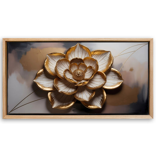 Save 33% When You Add A Frame To Your 48x24 Golden Lotus Minimalist Abstract Wall Art Canvas Now
