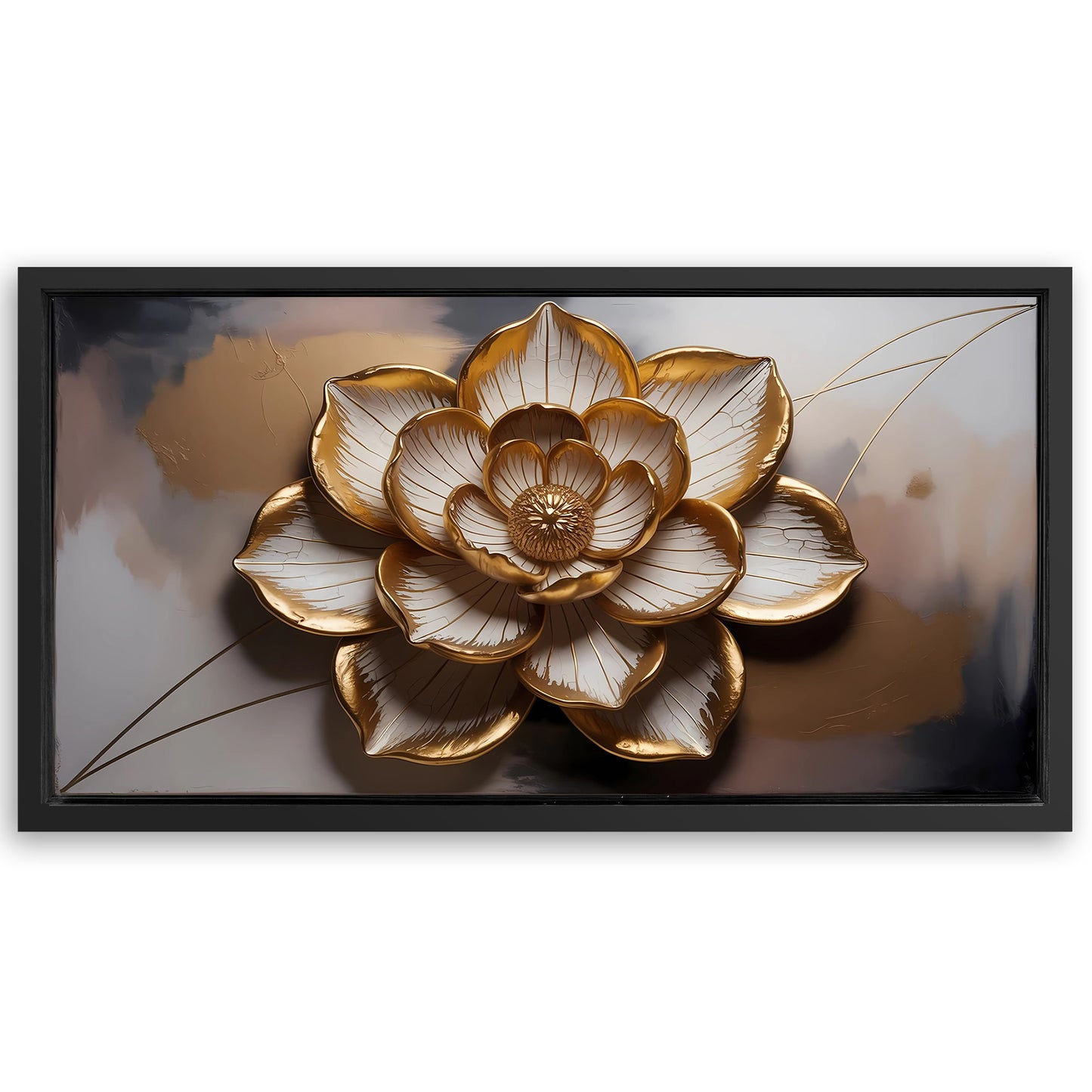 Save 33% When You Add A Frame To Your 48x24 Golden Lotus Minimalist Abstract Wall Art Canvas Now