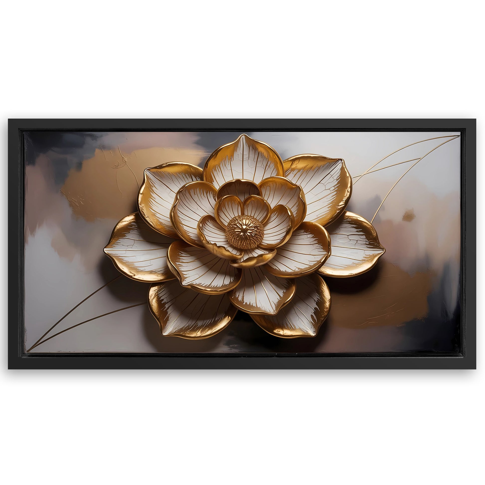 Save 33% When You Add A Frame To Your 48x24 Golden Lotus Minimalist Abstract Wall Art Canvas Now