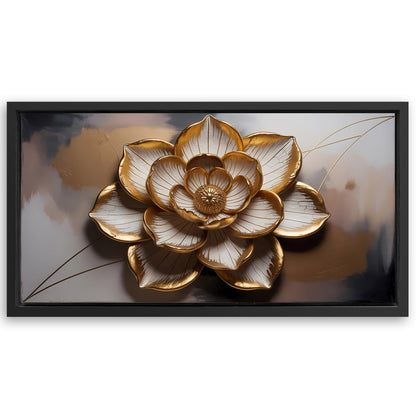 Save 33% When You Add A Frame To Your 48x24 Golden Lotus Minimalist Abstract Wall Art Canvas Now