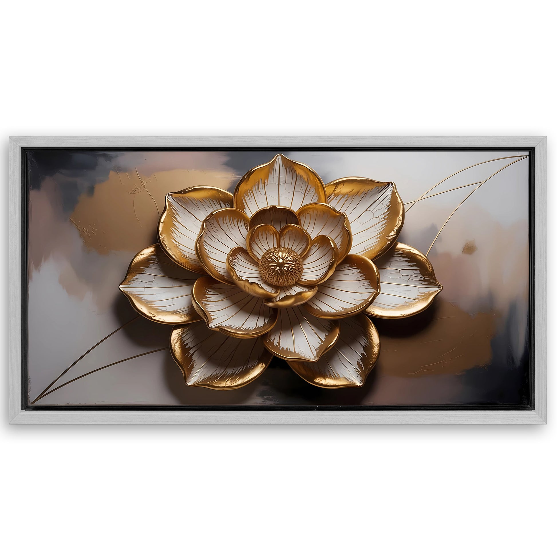 Save 33% When You Add A Frame To Your 48x24 Golden Lotus Minimalist Abstract Wall Art Canvas Now