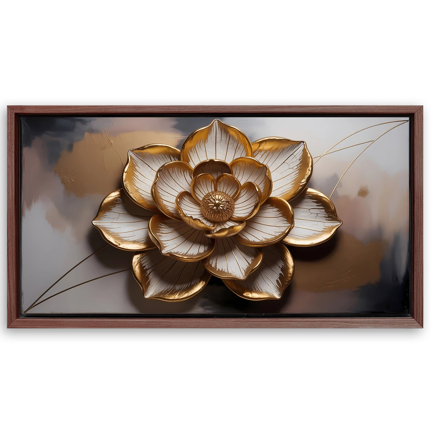 Save 33% When You Add A Frame To Your 48x24 Golden Lotus Minimalist Abstract Wall Art Canvas Now