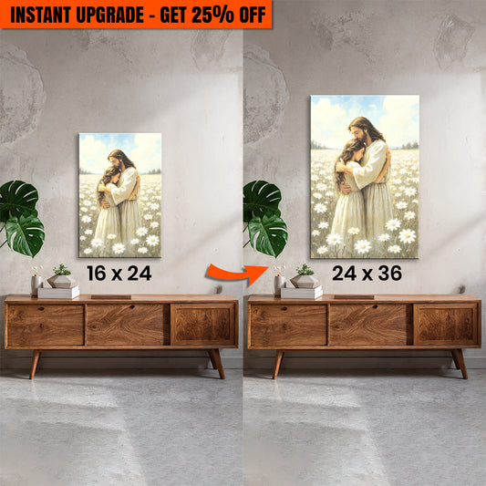 Upgrade Your 16x24 Inches 'Divine Embrace of Grace Faith Wall Art' Canvas To 24x36 Inches