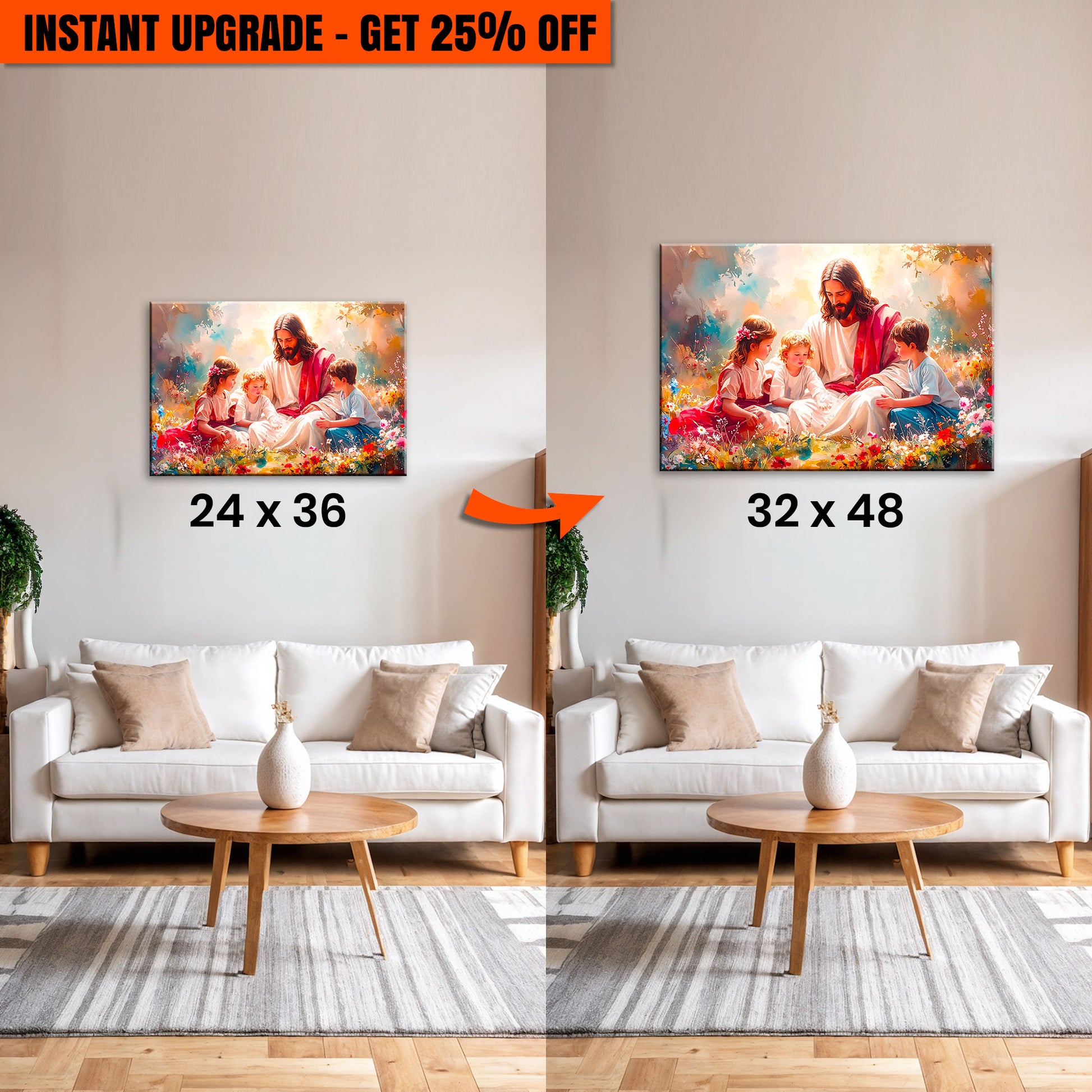 Upgrade Your 36x24 Inches 'Jesus With Children Faith Wall Art II' Canvas To 48x32 Inches