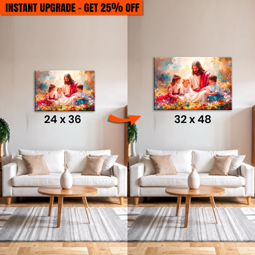 Upgrade Your 36x24 Inches 'Jesus With Children Faith Wall Art II' Canvas To 48x32 Inches