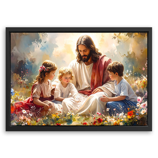 Save 33% When You Add A Frame To Your 24x36 Jesus With Children Faith Wall Art II Canvas Now