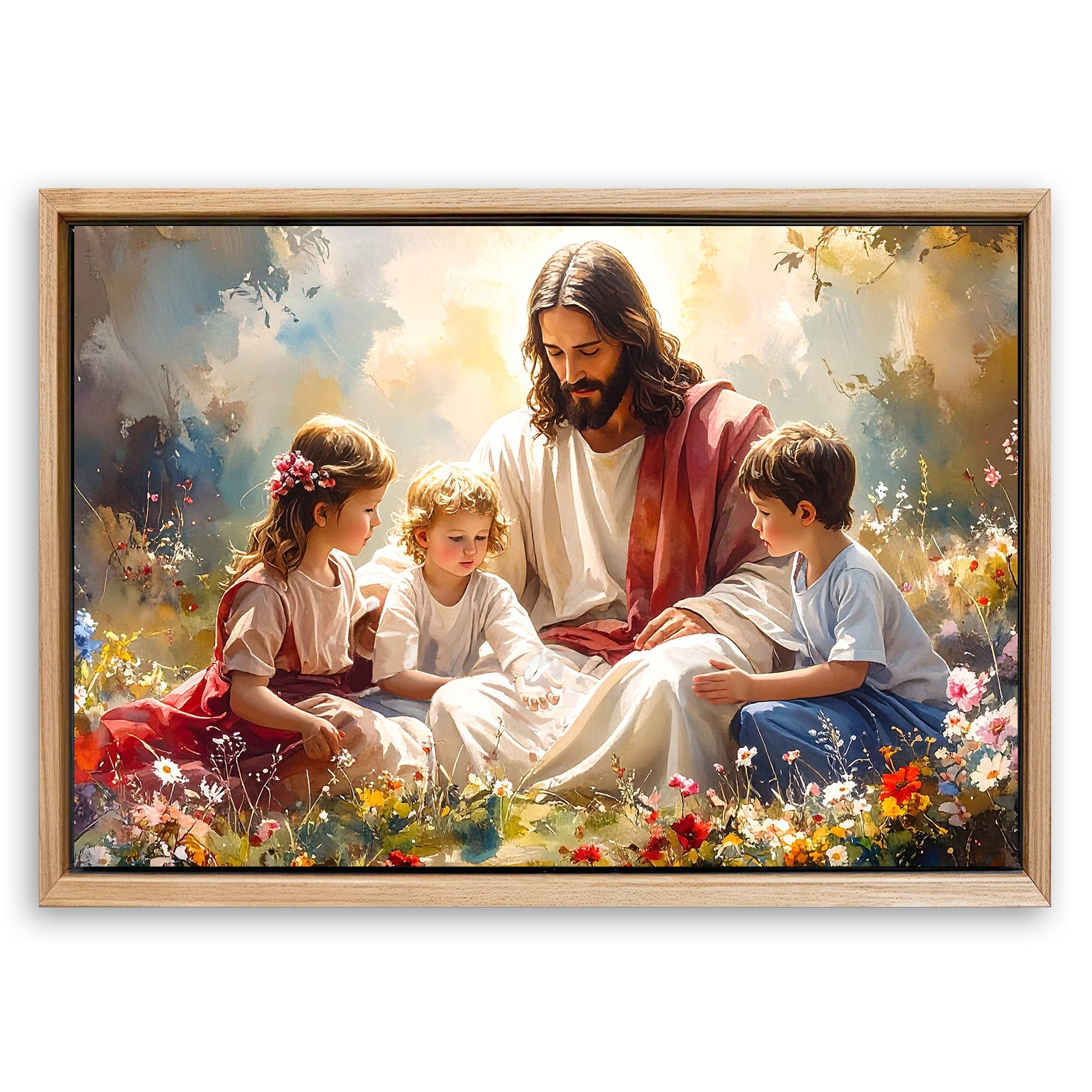 Save 33% When You Add A Frame To Your 24x16 Jesus With Children Faith Wall Art II Canvas Now