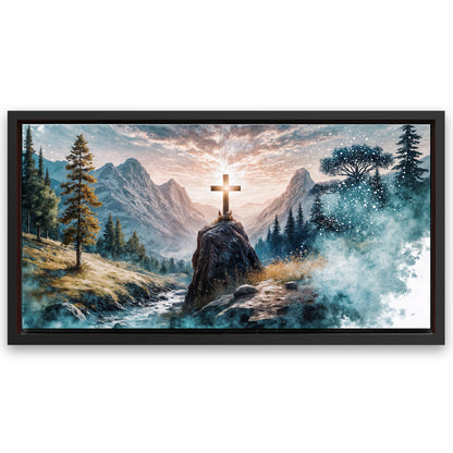 Save 33% When You Add A Frame To Your 20x10 Cross On A Hill Faith Wall Art Canvas Now