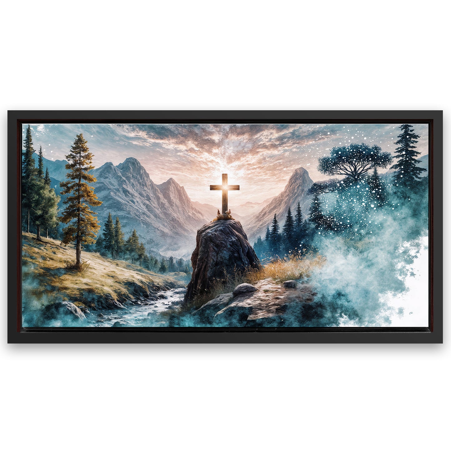 Save 33% When You Add A Frame To Your 60x30 Cross On A Hill Faith Wall Art Canvas Now