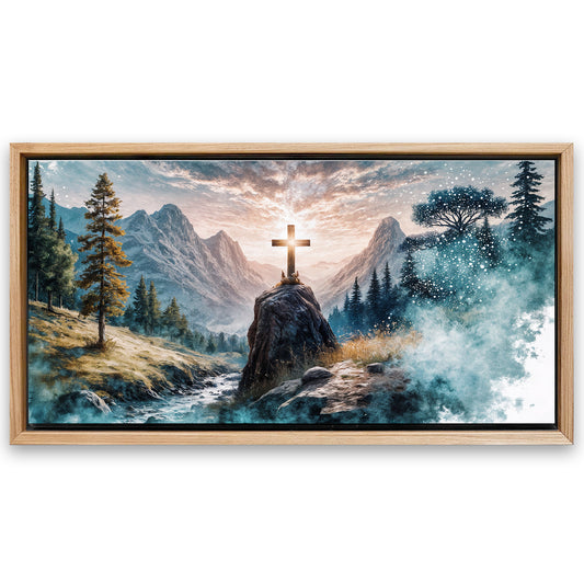 Save 33% When You Add A Frame To Your 48x24 Cross On A Hill Faith Wall Art Canvas Now