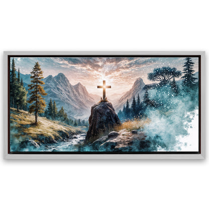 Save 33% When You Add A Frame To Your 20x10 Cross On A Hill Faith Wall Art Canvas Now