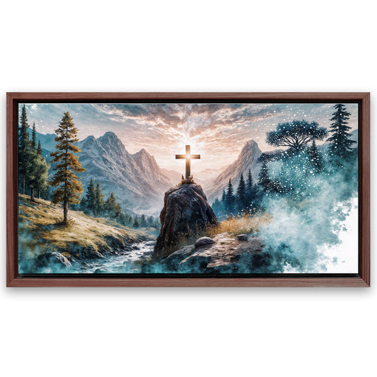 Save 33% When You Add A Frame To Your 48x24 Cross On A Hill Faith Wall Art Canvas Now
