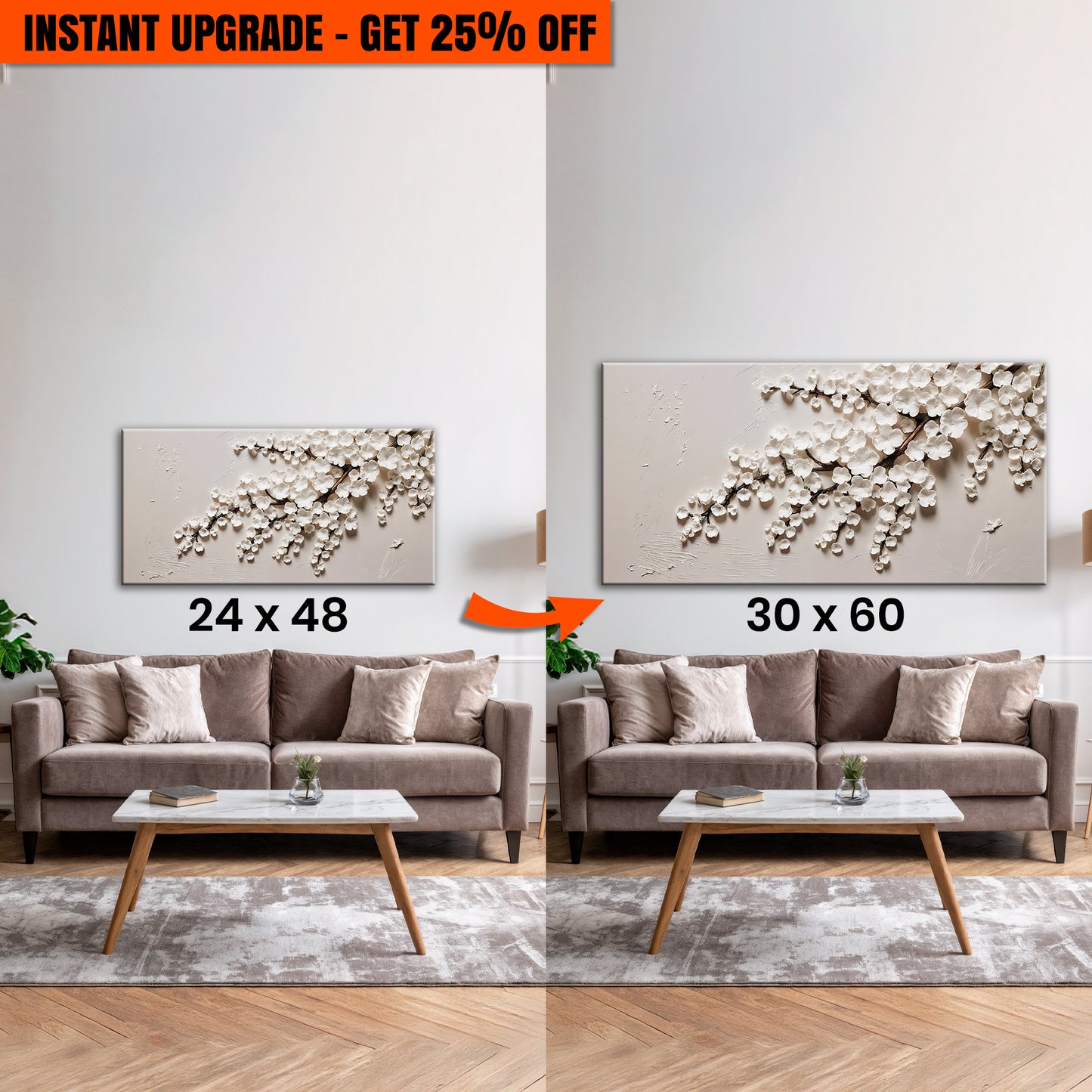 Upgrade Your 48x24 Inches 'White Cherry Blossom Wall Art' Canvas To 60x30 Inches Canvas
