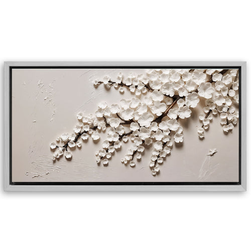 Save 33% When You Add A Frame To Your 48x24 White Cherry Blossom Wall Art Canvas Now