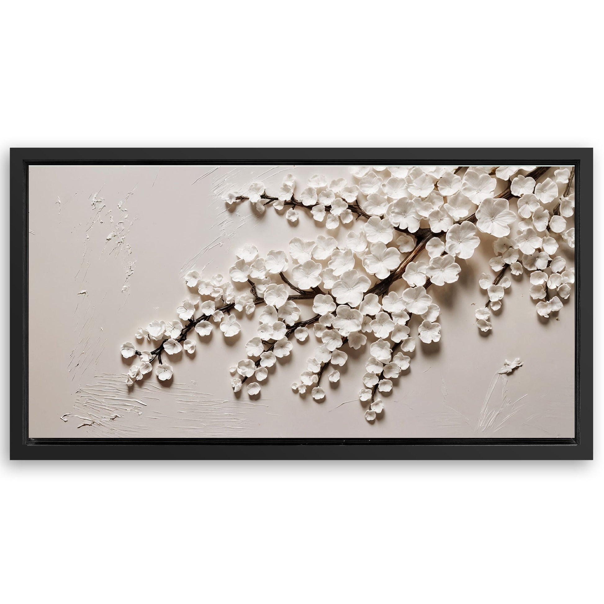 Save 33% When You Add A Frame To Your 48x24 White Cherry Blossom Wall Art Canvas Now