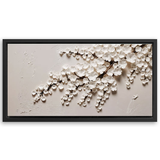 Save 33% When You Add A Frame To Your 20x10 White Cherry Blossom Wall Art Canvas Now
