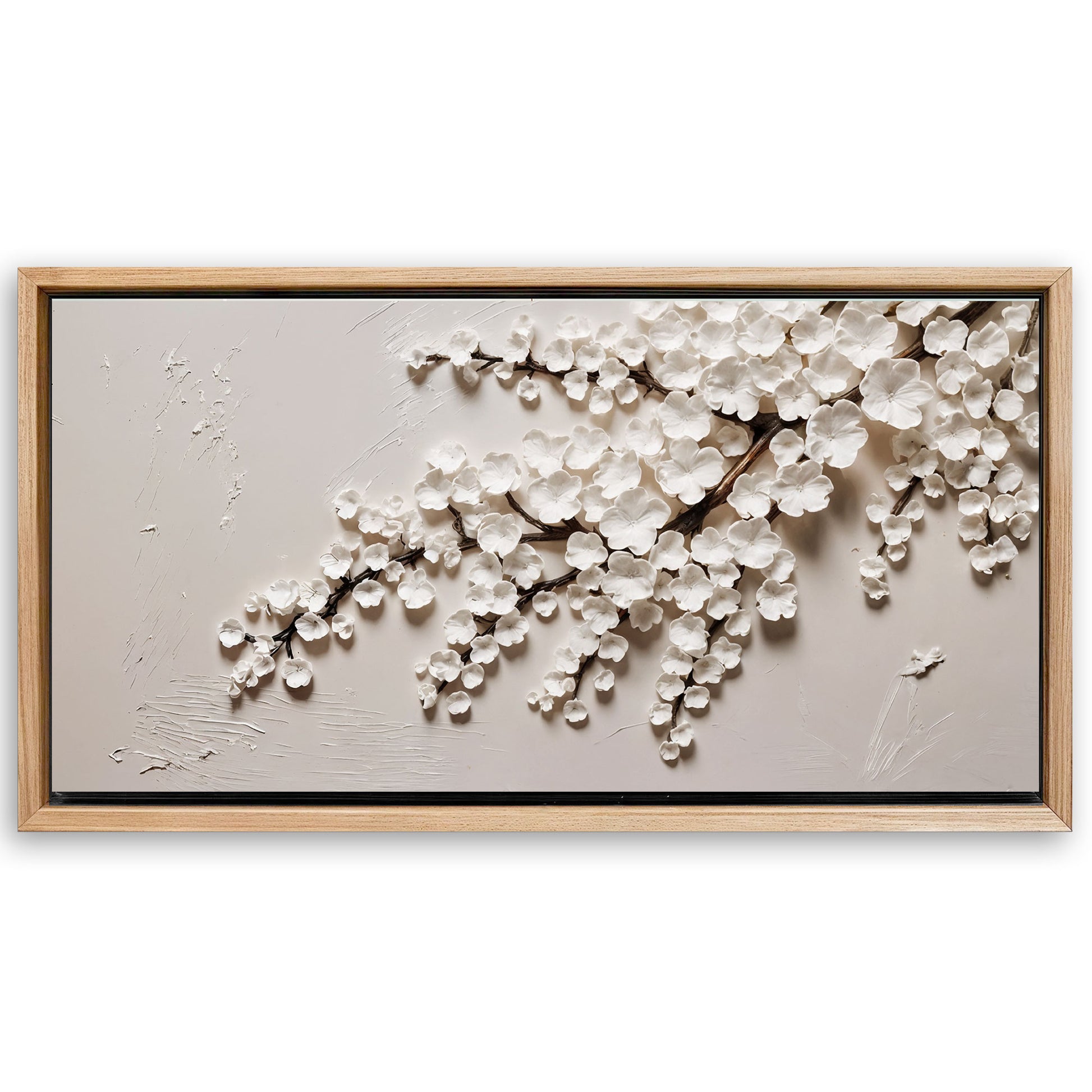 Save 33% When You Add A Frame To Your 48x24 White Cherry Blossom Wall Art Canvas Now