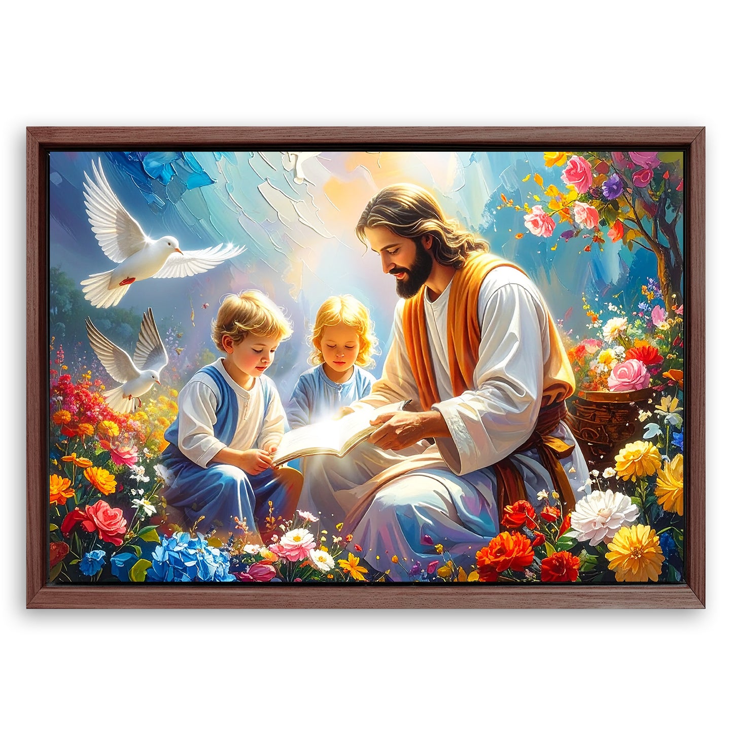 Save 33% When You Add A Frame To Your 24x16 Jesus With Children Faith Wall Art IV Canvas Now