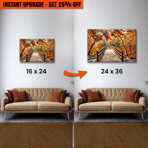 Upgrade Your 24x16 Inches 'Crossing Autumn Wall Art' Canvas to 36x24 Inches