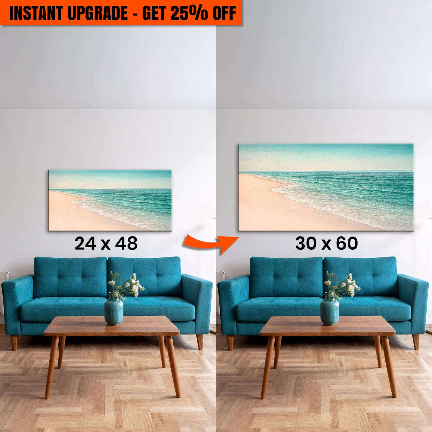 Upgrade Your 48x24 Inches 'Beach Shoreline Coastal Wall Art II' Canvas To 60x30 Inches Canvas