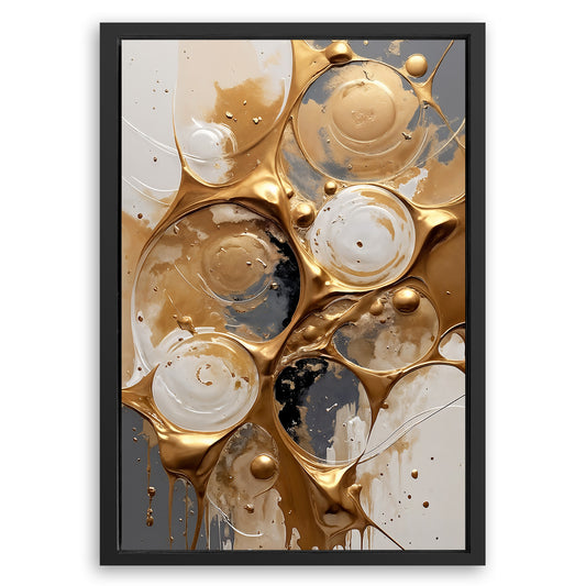 Save 33% When You Add A Frame To Your 24x16 Black And Gold Abstract Splashes Wall Art Canvas Now