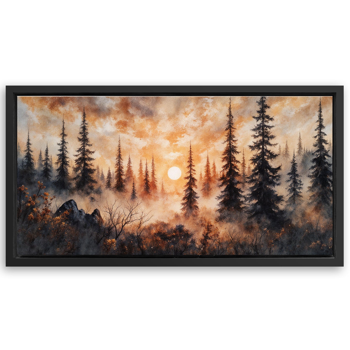 Save 33% When You Add A Frame To Your 20x10 Rustic Forest Sunset Wall Art Canvas Now